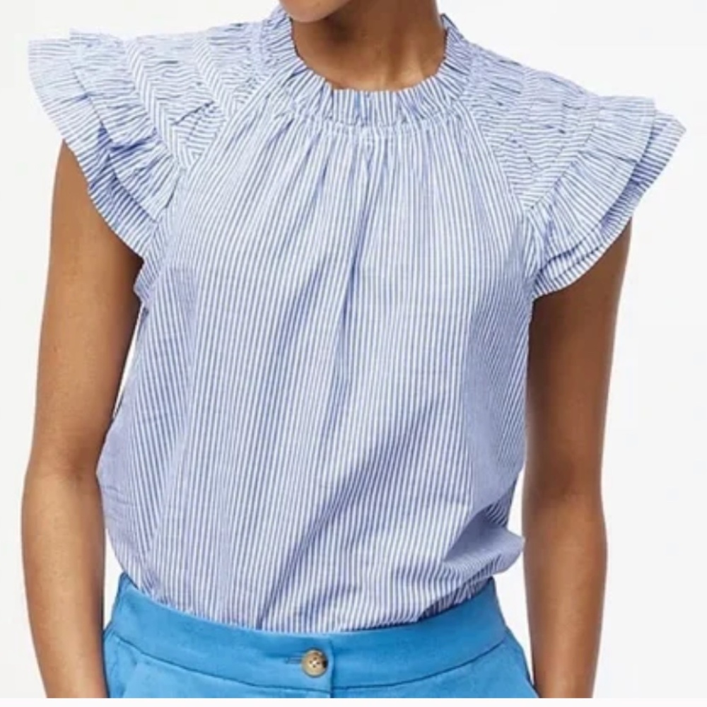 J Crew Factory Striped Flutter Sleeve Top, Size Medium